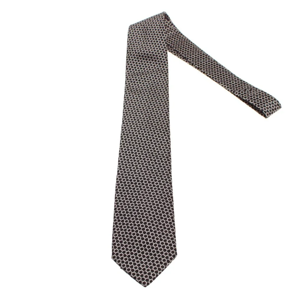 Brioni NWOT Neck Tie in Black with Cream Geometric Print 100% Silk Made in Italy